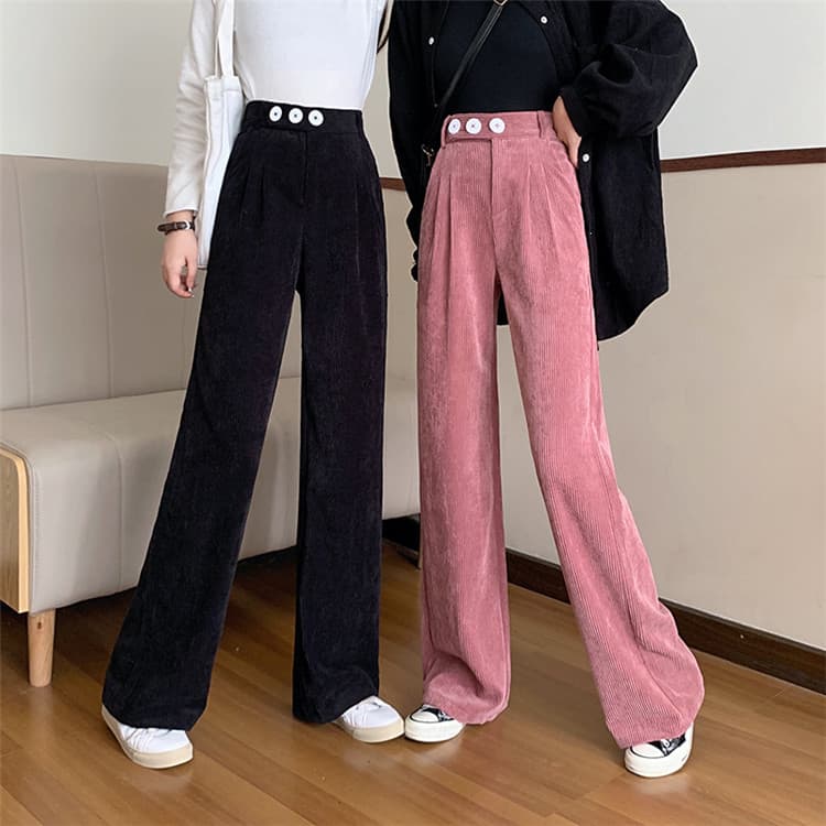 チノパン コーデュロイ ストレート レトロ風 ハイウエスト カジュアルパンツ