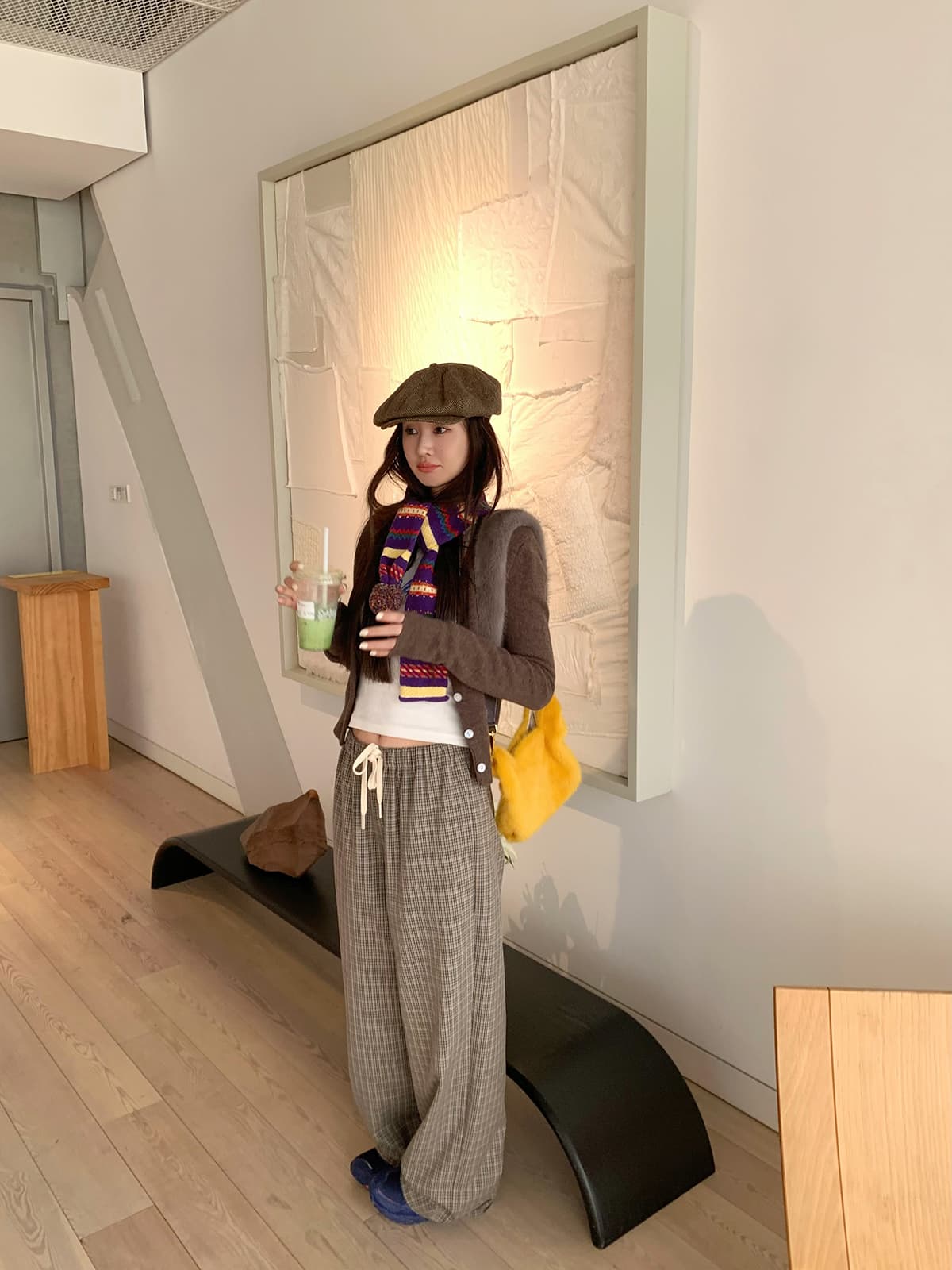 上質チェック柄ワイドチノパン