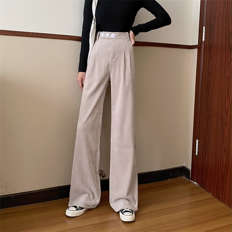 チノパン コーデュロイ ストレート レトロ風 ハイウエスト カジュアルパンツ