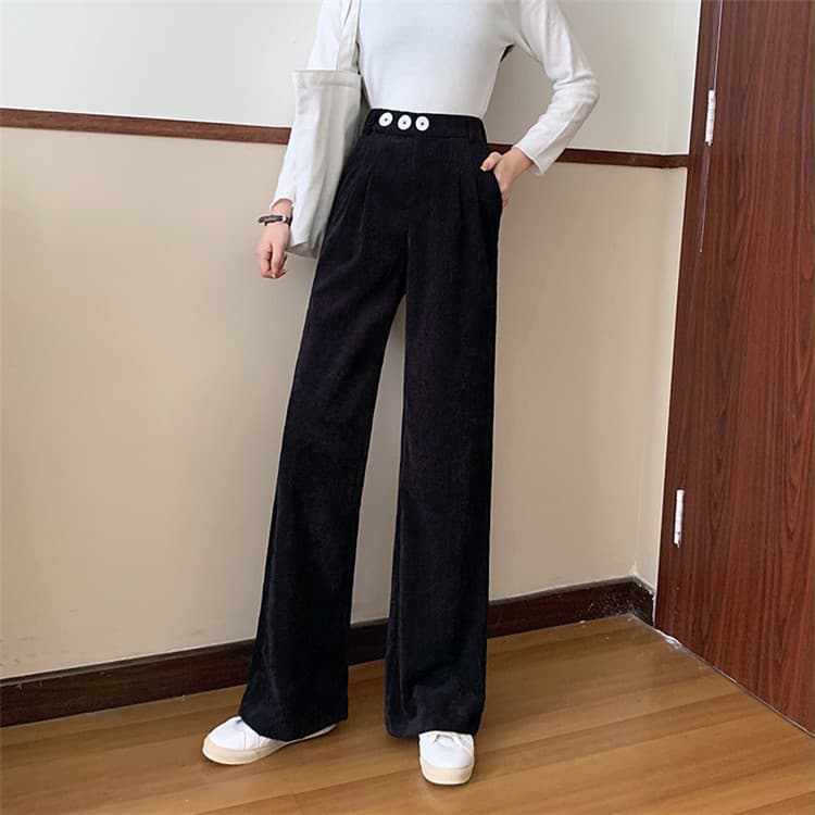 チノパン コーデュロイ ストレート レトロ風 ハイウエスト カジュアルパンツ