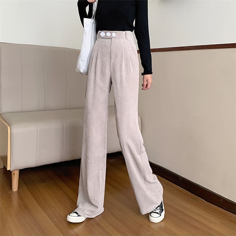 チノパン コーデュロイ ストレート レトロ風 ハイウエスト カジュアルパンツ