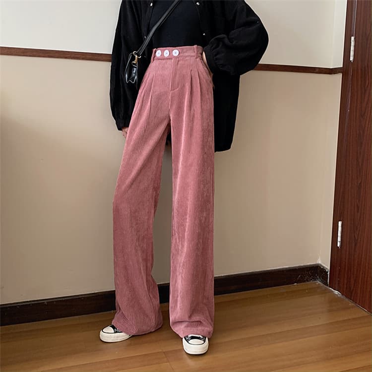 チノパン コーデュロイ ストレート レトロ風 ハイウエスト カジュアルパンツ