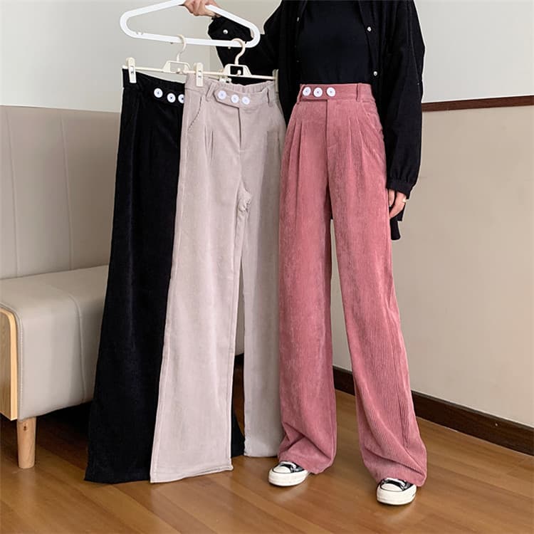 チノパン コーデュロイ ストレート レトロ風 ハイウエスト カジュアルパンツ