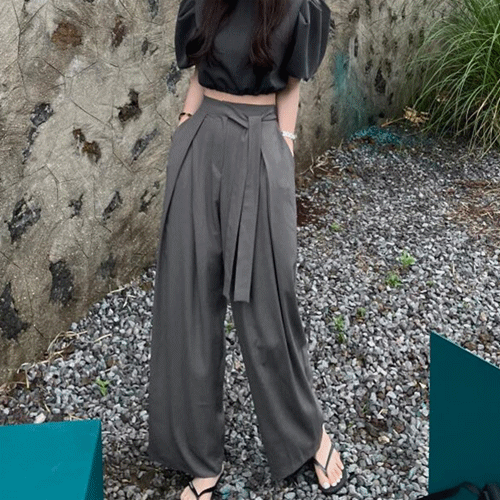 レディース ワイドパンツ ハイウエスト チノパン風 美脚ボトムス