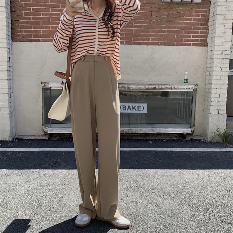 チノパン 女性らしいおしゃれ見え ハイウエスト ストレート スーツパンツ