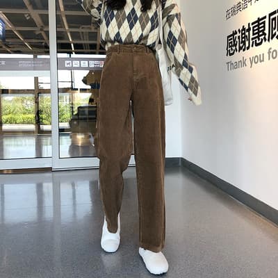韓国風ストレート柔らか秋色チノパン