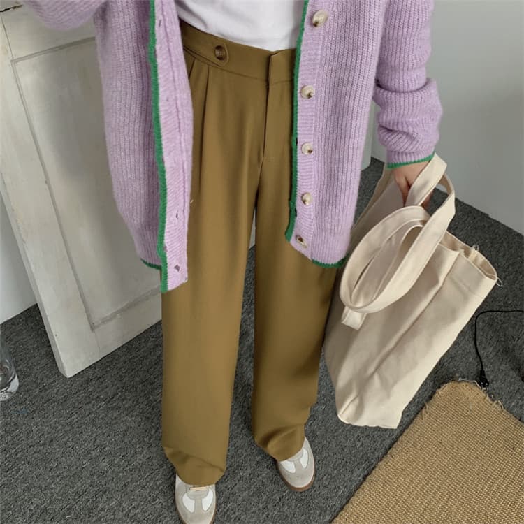 チノパン 女性らしいおしゃれ見え ハイウエスト ストレート スーツパンツ