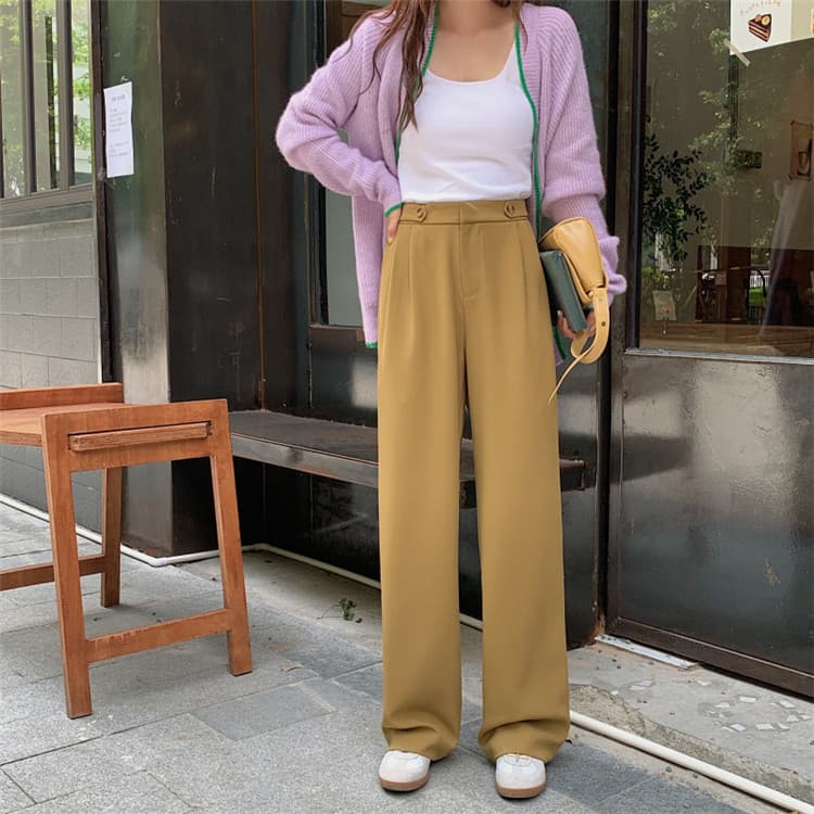 チノパン 女性らしいおしゃれ見え ハイウエスト ストレート スーツパンツ