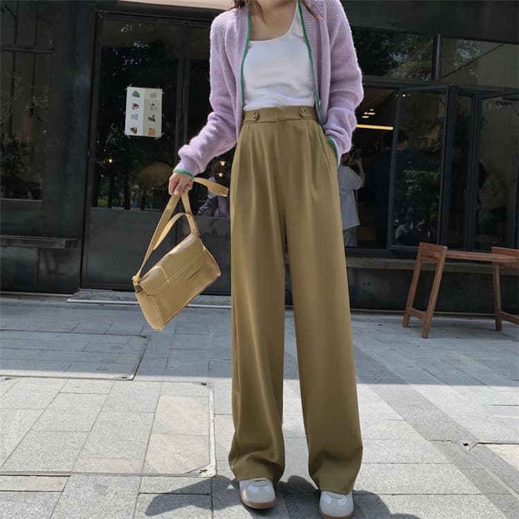 チノパン 女性らしいおしゃれ見え ハイウエスト ストレート スーツパンツ