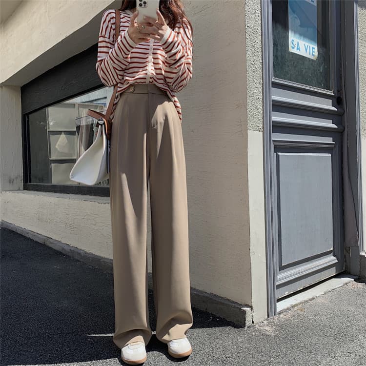 チノパン 女性らしいおしゃれ見え ハイウエスト ストレート スーツパンツ