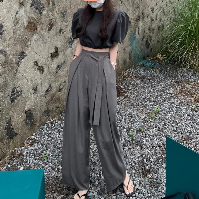 レディース ワイドパンツ ハイウエスト チノパン風 美脚ボトムス