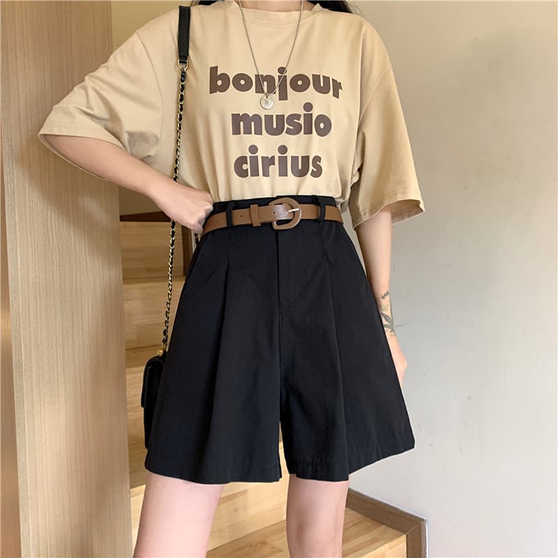 チノパン 夏 ワイド ハイウエスト ベルト付き チノショートパンツ