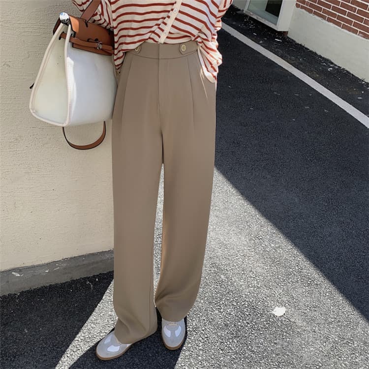 チノパン 女性らしいおしゃれ見え ハイウエスト ストレート スーツパンツ