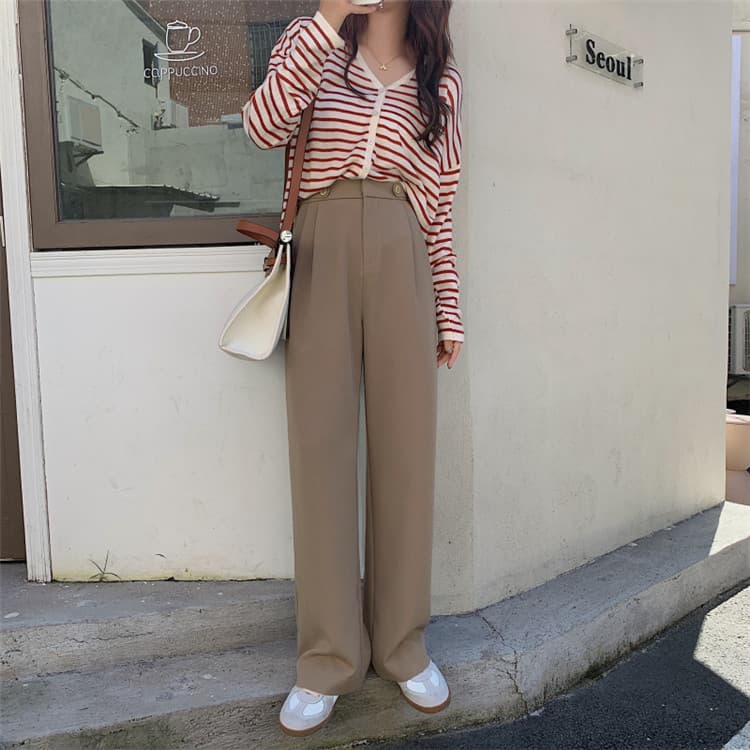 チノパン 女性らしいおしゃれ見え ハイウエスト ストレート スーツパンツ