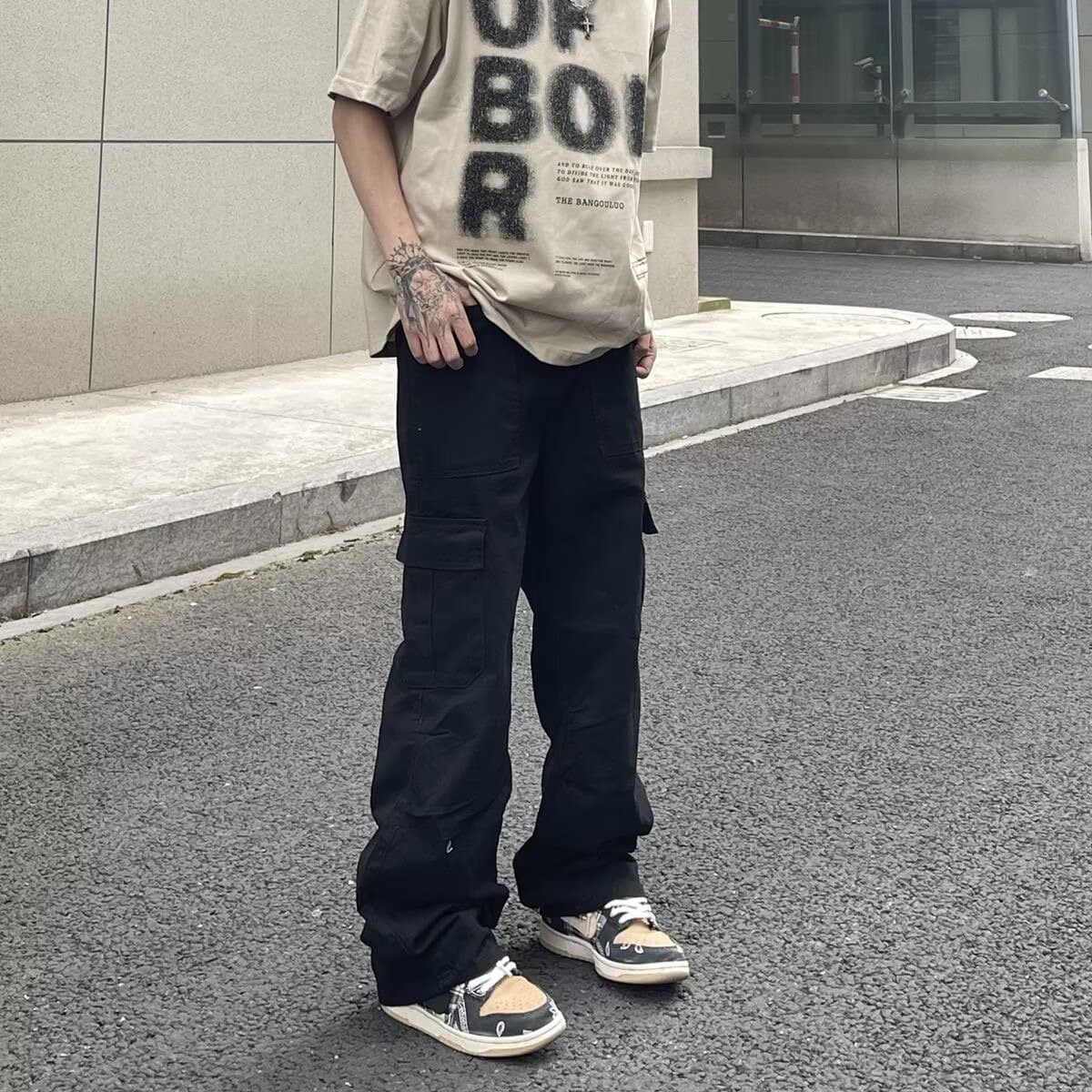 チノパン ゆったり多機能ポケット付チノパン