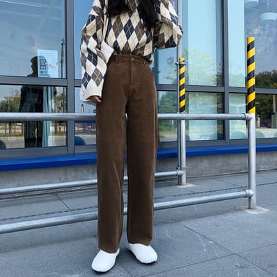 韓国風ストレート柔らか秋色チノパン