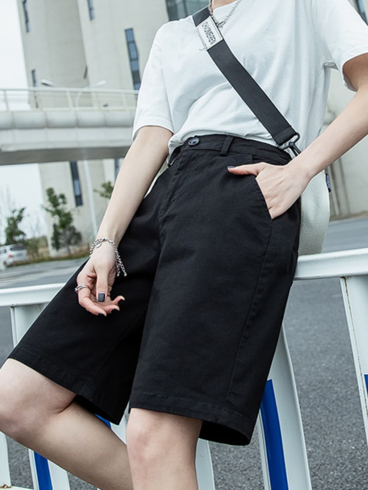 チノパン 上質シルエット ハーフレングスパンツ