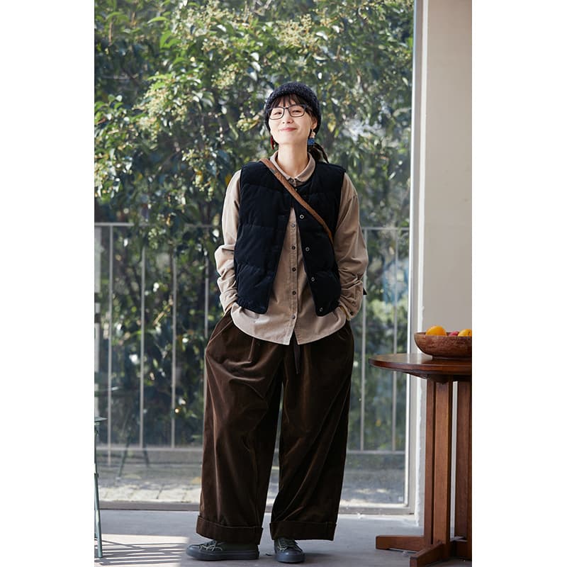 チノパン 快適ゆったりコーデュロイワイドパンツ