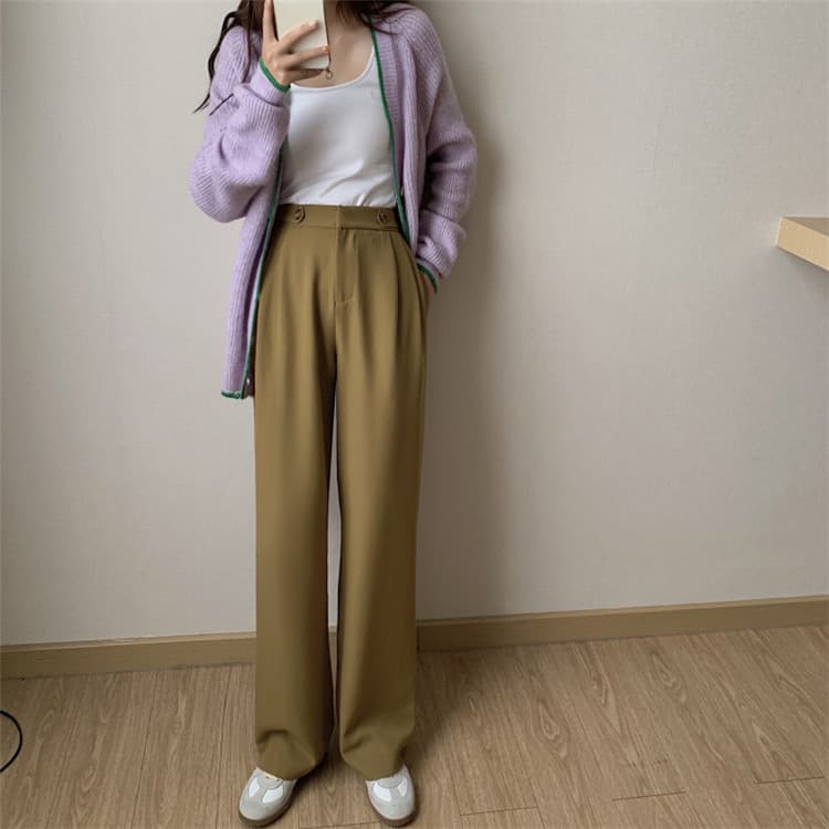 チノパン 女性らしいおしゃれ見え ハイウエスト ストレート スーツパンツ